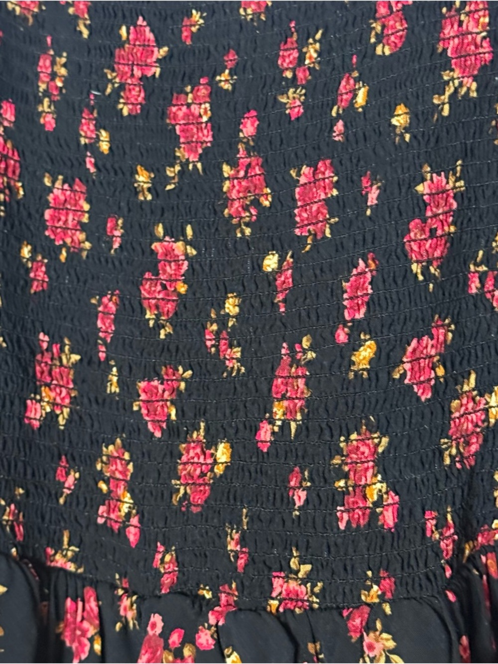 Old Navy Floral Smocked Long Puff Sleeve Square neck Dress Size XL Black Red - Picture 8 of 13